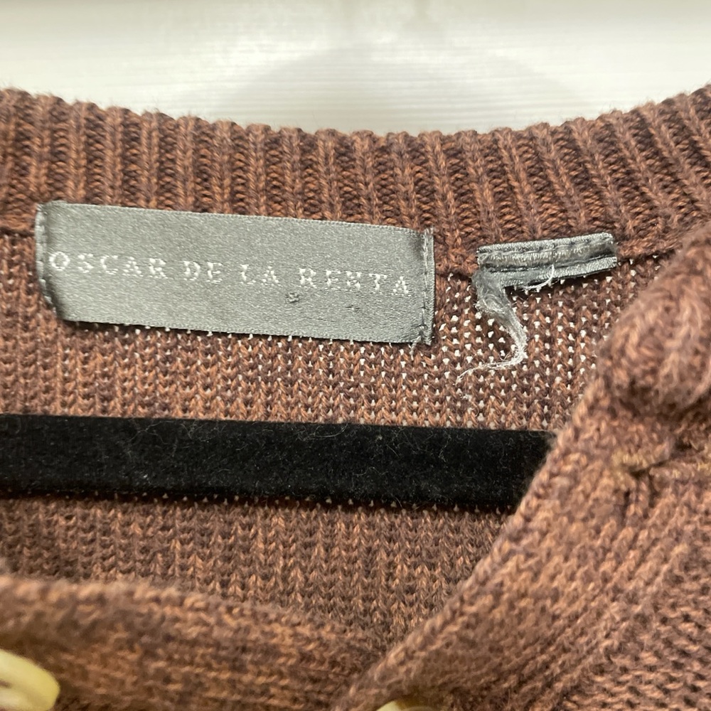 Oscar de la Renta Chocolate Henley vintage sweater textured
